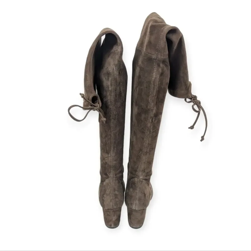 Stuart Weitzman Tieland Boots 4.5 Brown Suede Over Knee Block Heel Luxury
